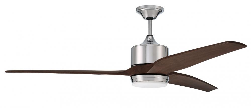 Mobi 60&#34; 3-Blade Ceiling Fan in Chrome w/ Walnut Blades; Light Kit Included (optional)