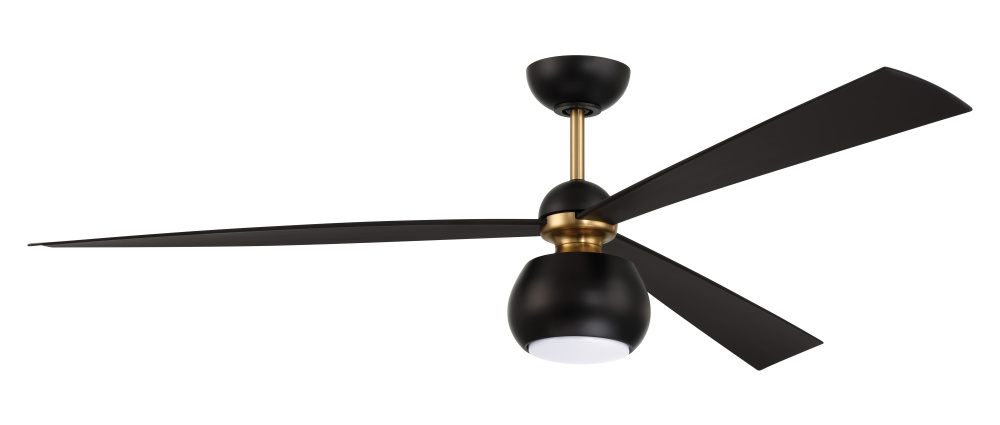 Otto 60&#34; 3-Blade Ceiling Fan in Flat Black/Satin Brass w/ Flat Black Blades
