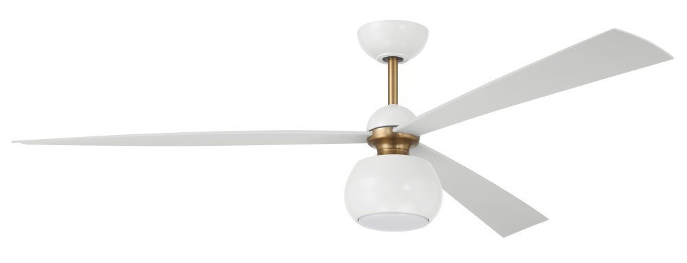 Otto 60&#34; 3-Blade Ceiling Fan in White/Satin Brass w/ White Blades; Light Kit Included (optional)