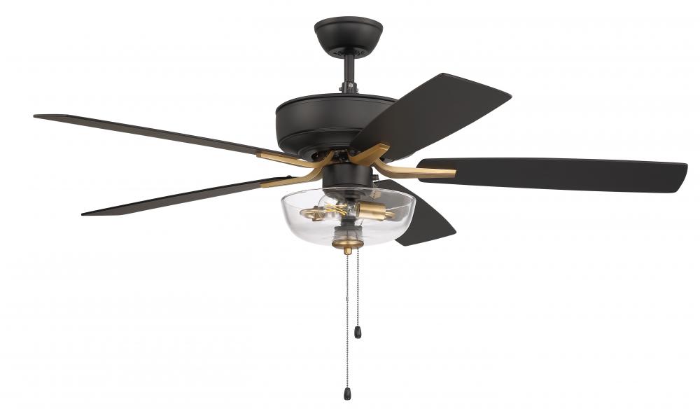 Pro Plus 101 52&#34; 5-Blade Ceiling Fan in Flat Black/Satin Brass w/ Black Walnut/Flat Black Blades