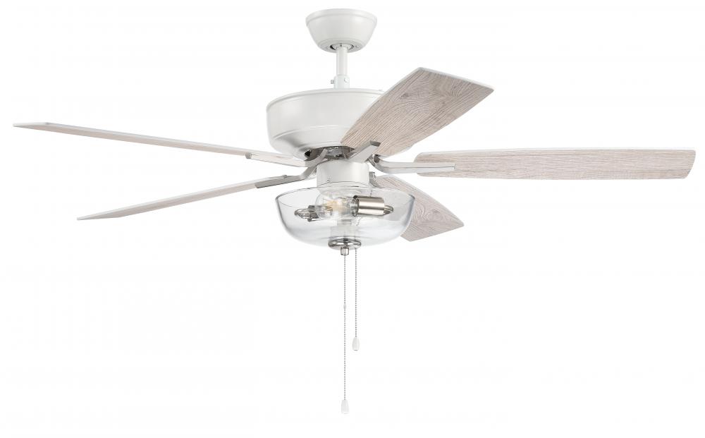 Pro Plus 101 52&#34; 5-Blade Ceiling Fan in White/Polished Nickel w/ White/Washed Oak Blades