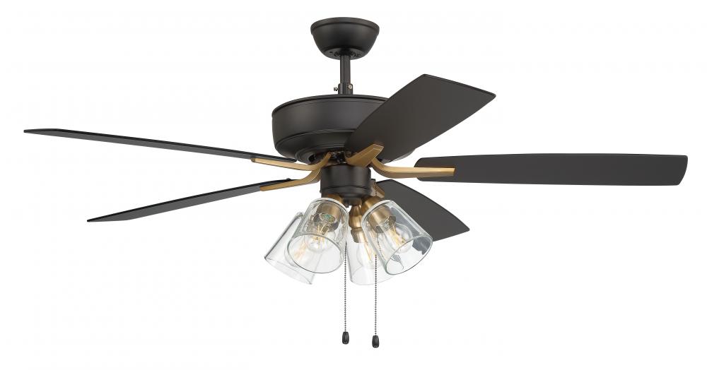 Pro Plus 104 52&#34; 5-Blade Ceiling Fan in Flat Black/Satin Brass w/ White/Washed Oak Blades