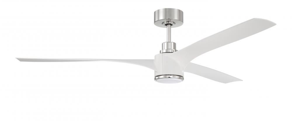 Phoebe 60&#34; 3-Blade Ceiling Fan in White/Polished Nickel w/ White Blades; LT Kit Included (option