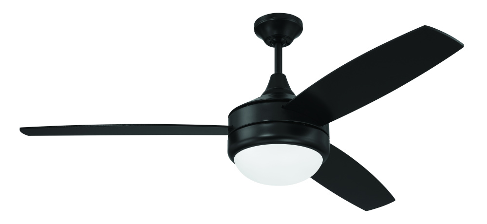 Phaze II 52&#34; 3-Blade Ceiling Fan in Flat Black w/ Flat Black/Greywood Blades; Integrated Light K