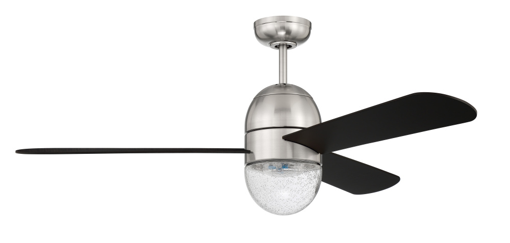 Pill 52&#34; 3-Blade Ceiling Fan in Brushed Polished Nickel w/ Flat Black Blades; Integrated Light K