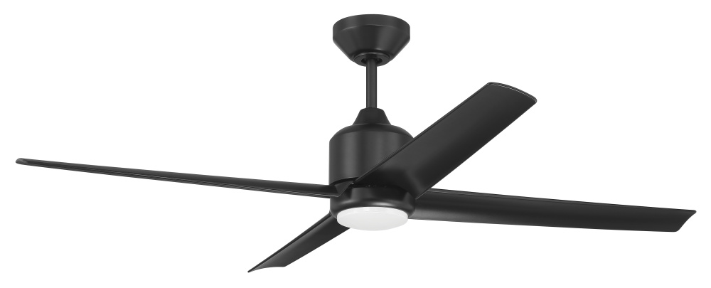 Quell 52&#34; 4-Blade Indoor/Outdoor (Damp) Ceiling Fan, Flat Black Finish, Flat Black Blades