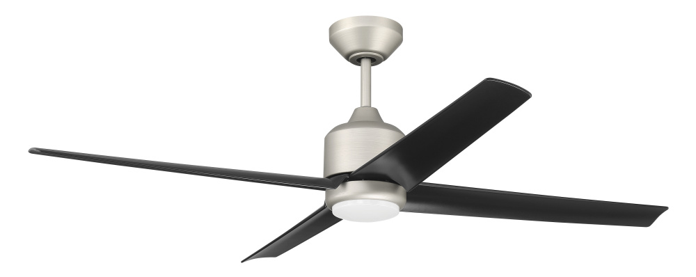 Quell 52&#34; 4-Blade Indoor/Outdoor (Damp) Ceiling Fan, Painted Nickel Finish, Flat Black Blades