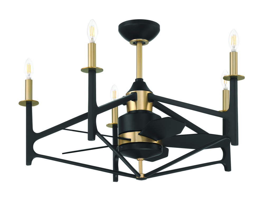 The Reserve 32 24&#34; 5-Blade Ceiling Fan in Flat Black/Satin Brass w/ Flat Black Blades