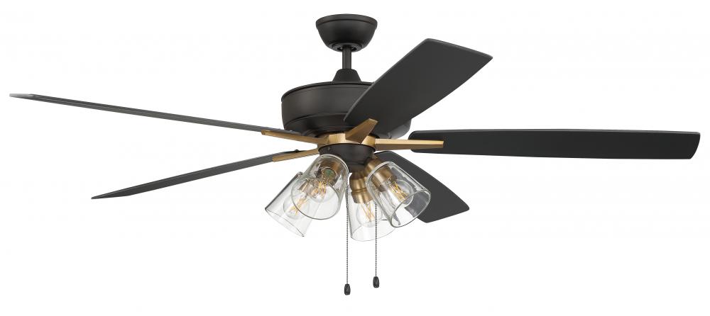 Super Pro 104 60&#34; 5-Blade Ceiling Fan in Flat Black/Satin Brass w/ Black Walnut/Flat Black Blade