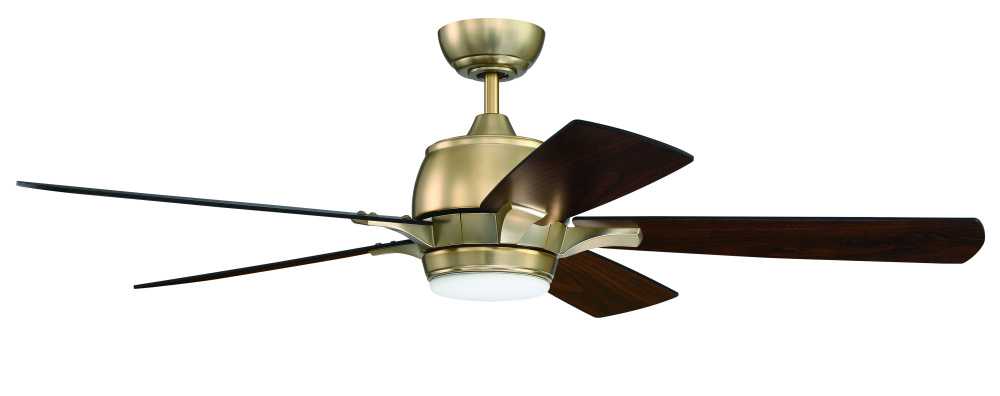 Stellar 52&#34; 5-Blade Ceiling Fan in Satin Brass w/ Flat Black/Walnut Blades; Integrated Light Kit
