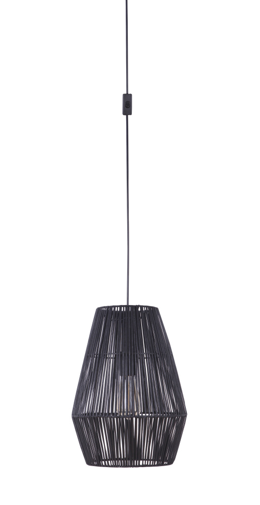Portable Swag Pendant w/ 11.8&#34;W Rattan Shade in Flat Black