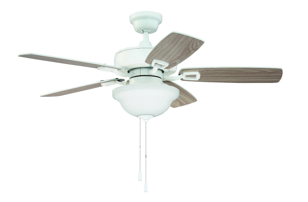 Twist N Click 42&#34; 5-Blade Ceiling Fan in White w/ White/Washed Oak Blades (3-Light Bowl)