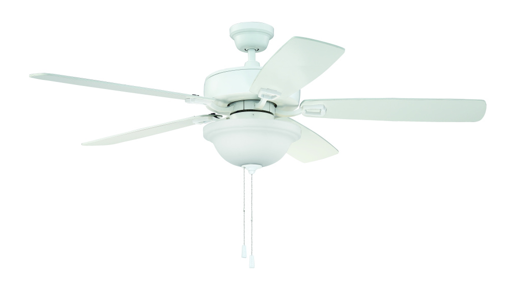Twist N Click 52&#34; 5-Blade Ceiling Fan in White w/ White/Washed Oak Blades (3-Light Bowl)