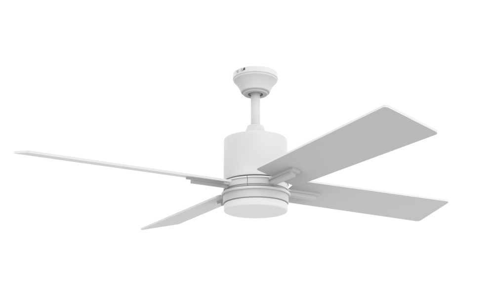 Teana 52&#34; 4-Blade Ceiling Fan in White w/ White Blades; Light Kit Included (optional)