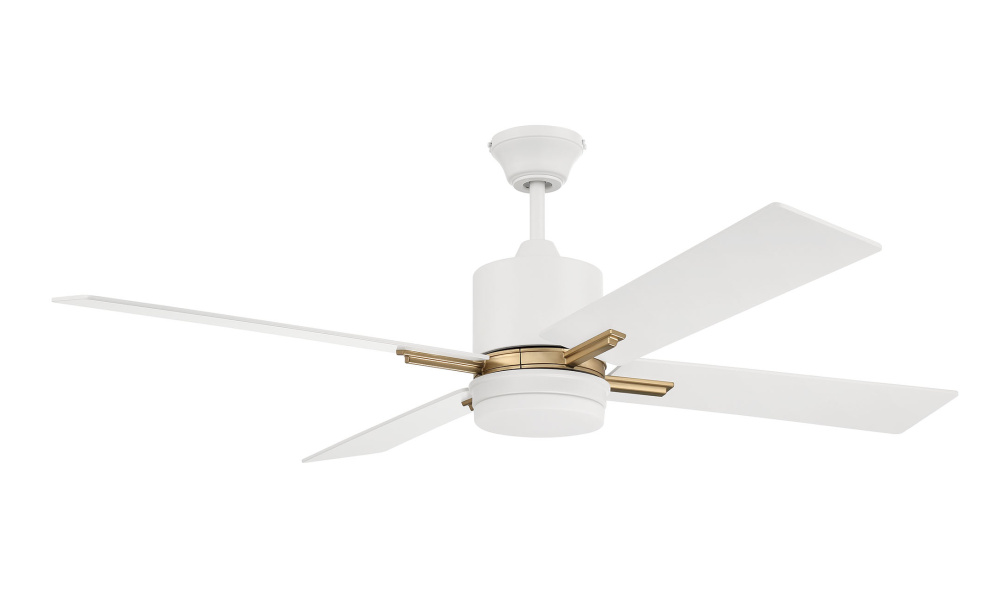 Teana 52&#34; 4-Blade Ceiling Fan in White/Satin Brass w/ White Blades; Light Kit Included (optional