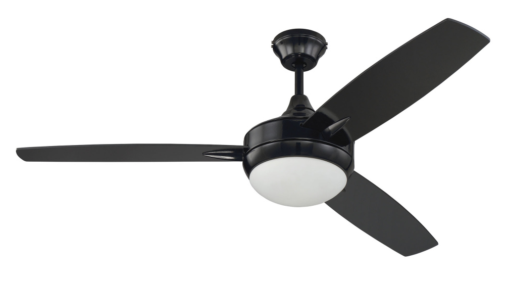 Targas 52&#34; 3-Blade Ceiling Fan in Gloss Black w/ Gloss Black Blades; Integrated Light Kit