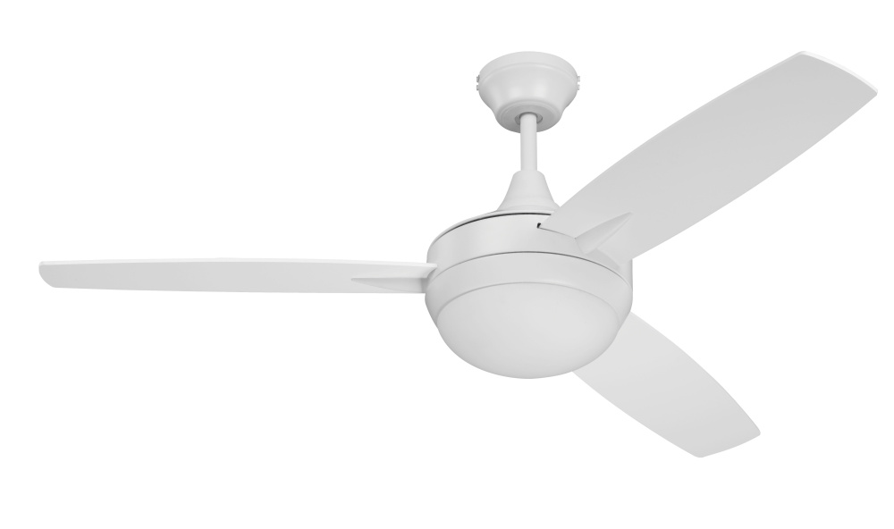 Targas 52&#34; 3-Blade Ceiling Fan in White w/ White Blades; Integrated Light Kit