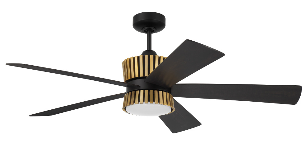 Theiry 52&#34; 5-Blade Ceiling Fan in Flat Black/Satin Brass w/ Flat Black/Black Walnut Blades