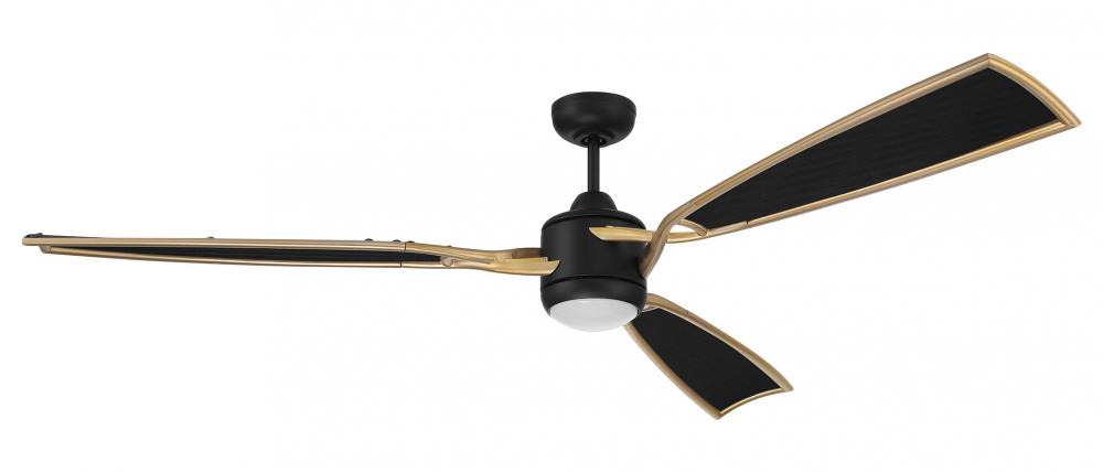 Viva 72&#34; 3-Blade Ceiling Fan in Flat Black/Satin Brass w/ Flat Black Fabric Texture ABS Blades