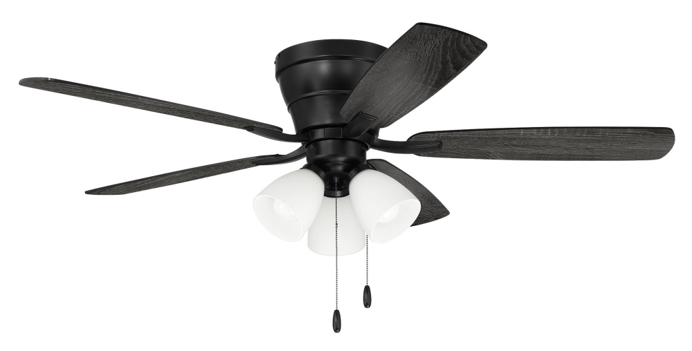 Wheeler 52&#34; 5-Blade 3-Light Ceiling Fan in Flat Black w/ Flat Black/Greywood Blades