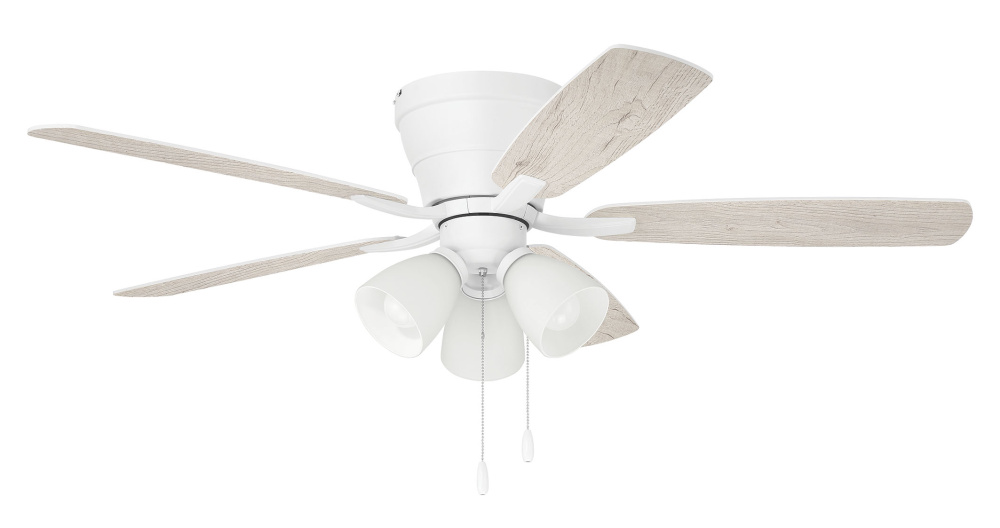 Wheeler 52&#34; 5-Blade 3-Light Ceiling Fan in White w/ White/Washed Oak Blades; Integrated Light Ki