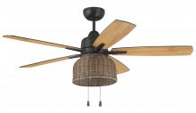 Craftmade WVN52FB5 - Woven 52" 5-Blade Indoor/Outdoor (Damp) Ceiling Fan in Flat Black w/ Flat Black/Pecan Blades