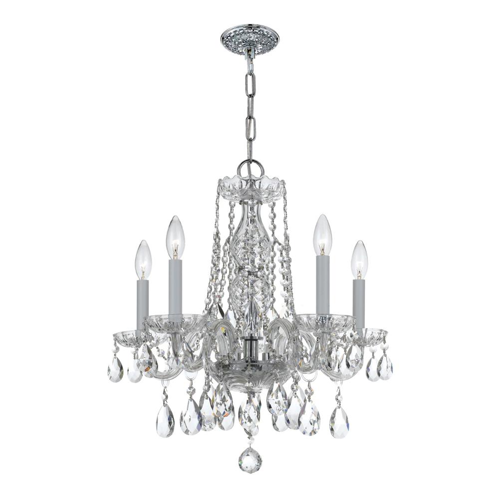 Traditional Crystal 5 Light Swarovski Strass Crystal Polished Chrome Chandelier