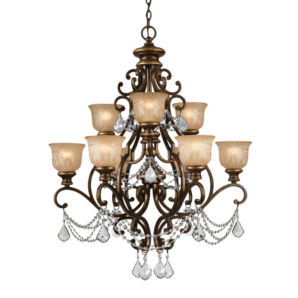Norwalk 9 Light Swarovski Strass Crystal Bronze Umber Chandelier