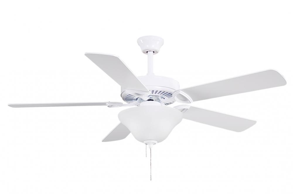 America - 52&#34; Builder Fan - LED Light Kit - USA - Gloss White Finish - Reversible White/Wood Ton