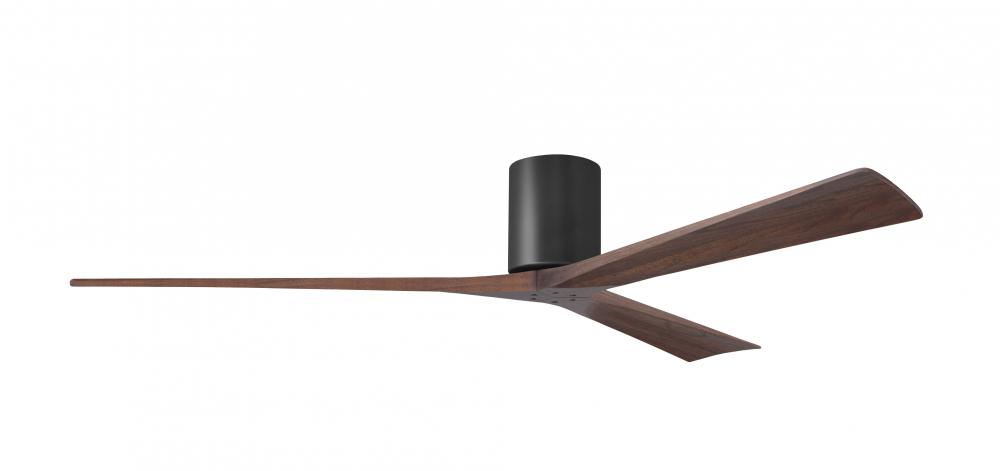 Irene-3H - Three Blade Flush Mount Paddle Fan - 72&#34; - Matte Black Finish - Walnut Tone Blades
