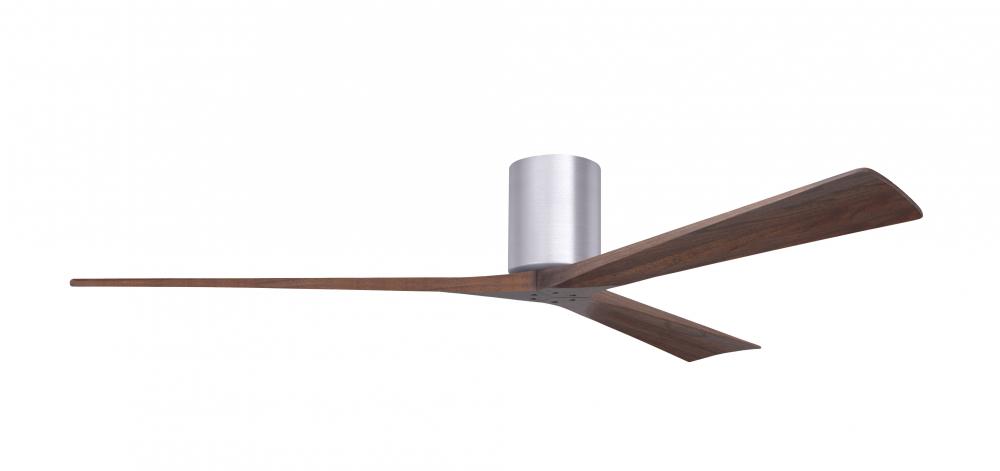 Irene-3H - Three Blade Flush Mount Paddle Fan - 72&#34; - Brushed Nickel Finish - Walnut Tone Blades