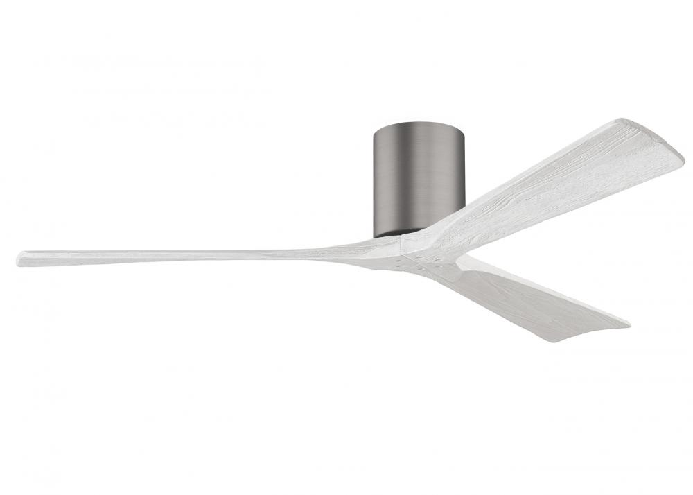 Irene-3H - Three Blade Flush Mount Paddle Fan - 60&#34; - Brushed Pewter Finish - Matte White Blades