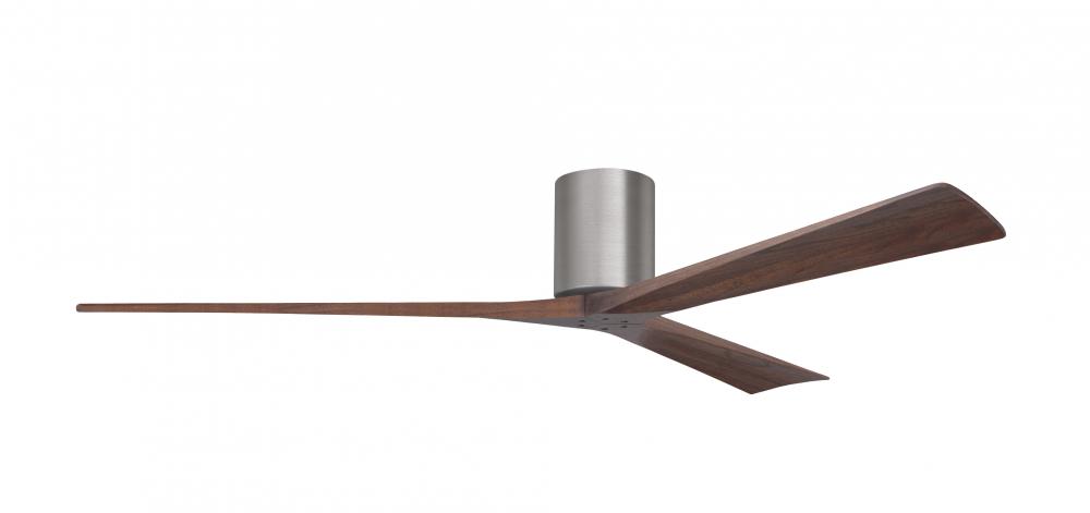 Irene-3H - Three Blade Flush Mount Paddle Fan - 72&#34; - Brushed Pewter Finish - Walnut Tone Blades