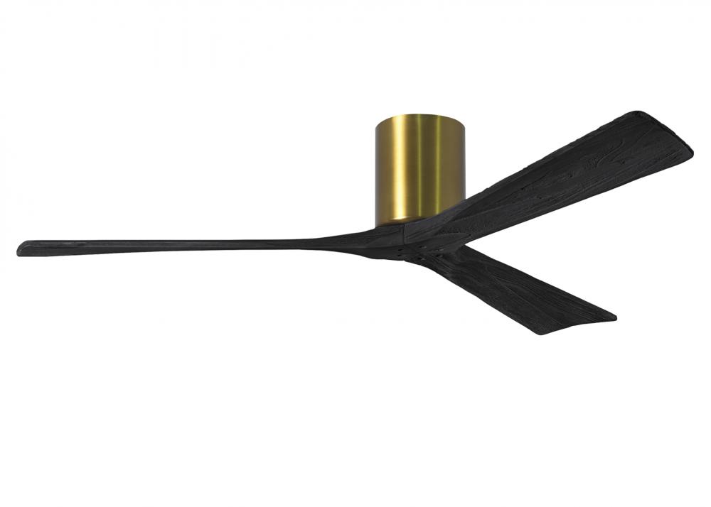 Irene-3H - Three Blade Flush Mount Paddle Fan - 60&#34; - Brushed Brass Finish - Matte Black Blades