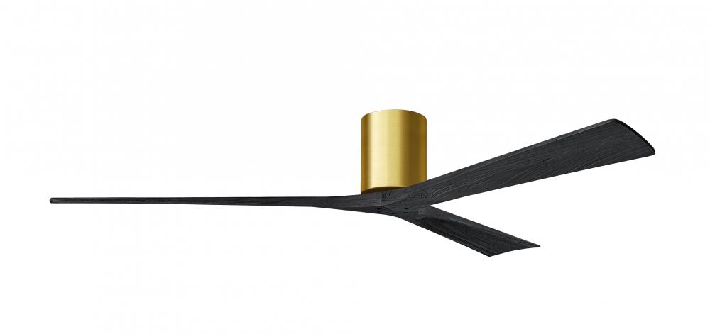 Irene-3H - Three Blade Flush Mount Paddle Fan - 72&#34; - Brushed Brass Finish - Matte Black Blades
