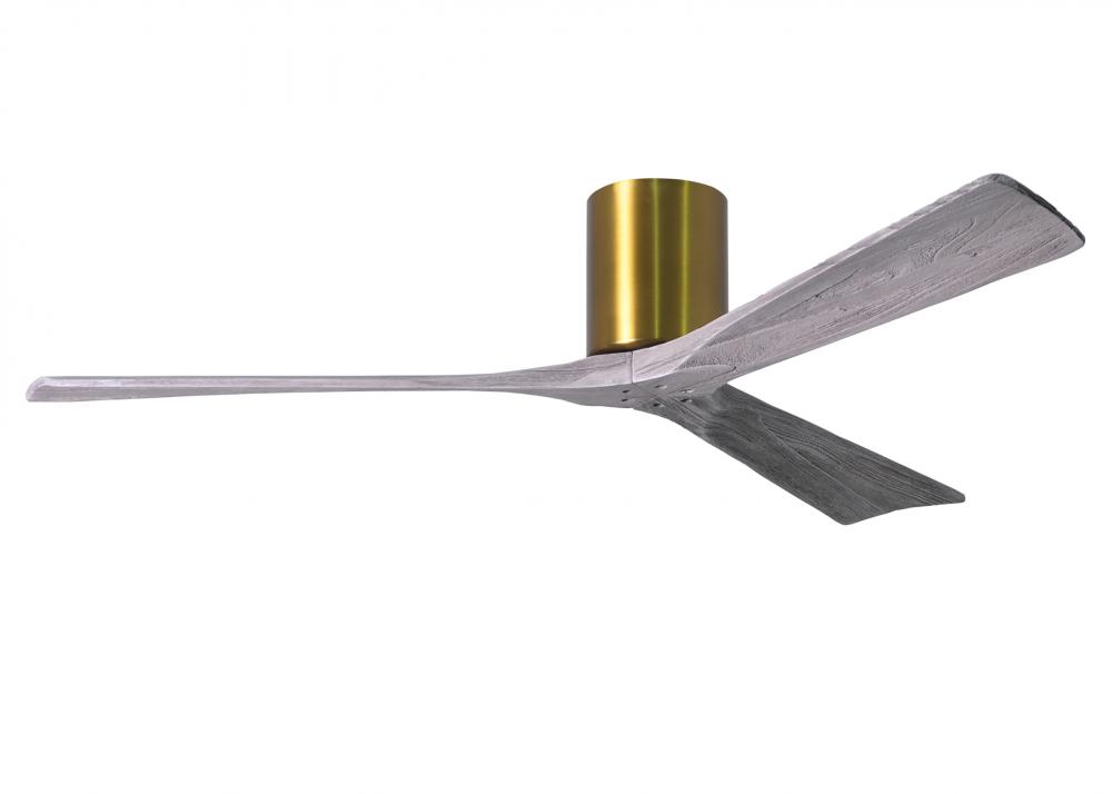 Irene-3H - Three Blade Flush Mount Paddle Fan - 60&#34; - Brushed Brass Finish - Barn Wood Tone Blad