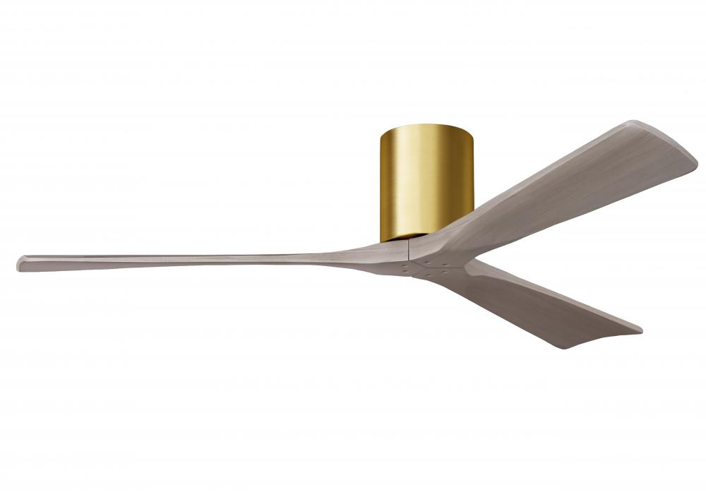 Irene-3H - Three Blade Flush Mount Paddle Fan - 60&#34; - Brushed Brass Finish - Gray Ash Tone Blade