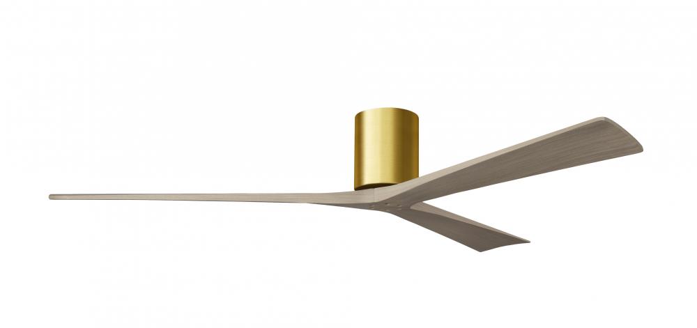 Irene-3H - Three Blade Flush Mount Paddle Fan - 72&#34; - Brushed Brass Finish - Gray Ash Tone Blade