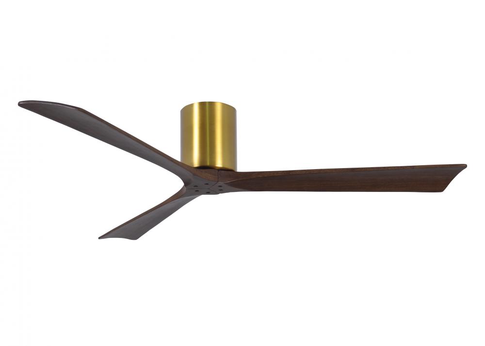 Irene-3H - Three Blade Flush Mount Paddle Fan - 60&#34; - Brushed Brass Finish - Walnut Tone Blades