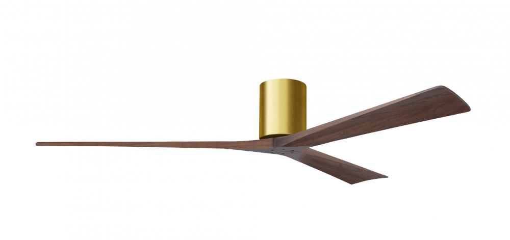 Irene-3H - Three Blade Flush Mount Paddle Fan - 72&#34; - Brushed Brass Finish - Walnut Tone Blades