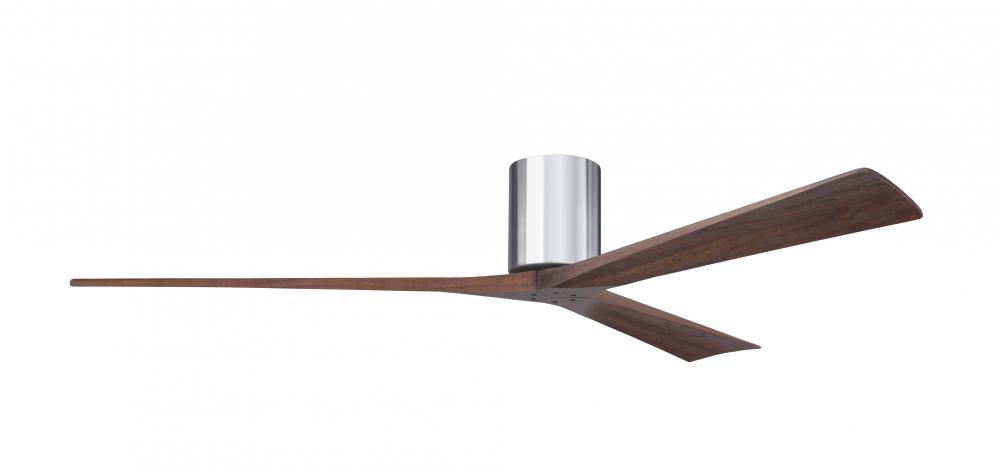 Irene-3H - Three Blade Flush Mount Paddle Fan - 72&#34; - Polished Chrome Finish - Walnut Tone Blade
