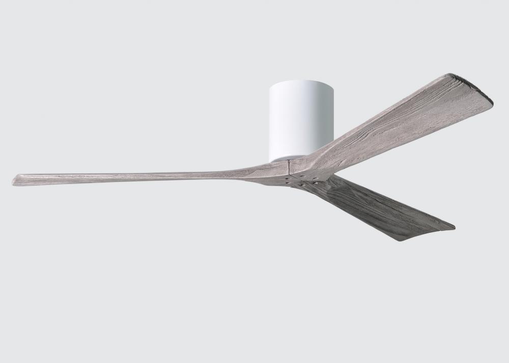 Irene-3H - Three Blade Flush Mount Paddle Fan - 60&#34; - Gloss White Finish - Barn Wood Tone Blades