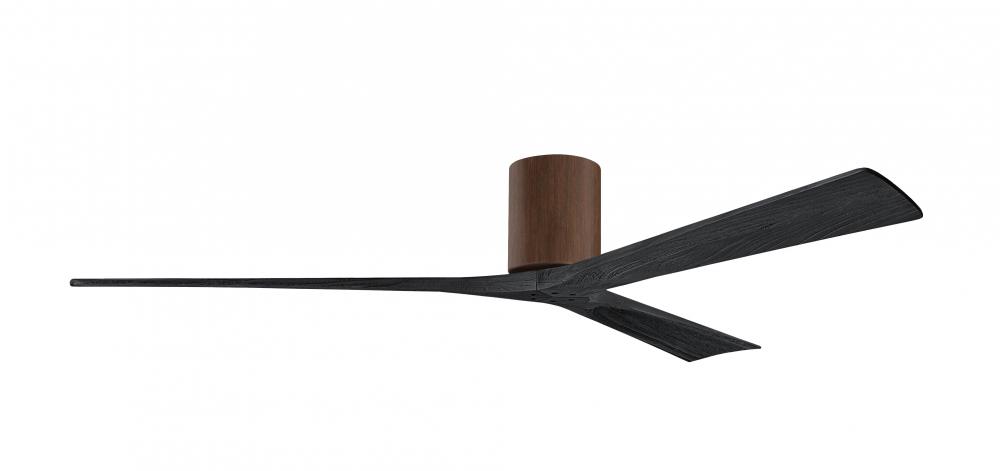 Irene-3H - Three Blade Flush Mount Paddle Fan - 72&#34; - Walnut Finish - Matte Black Blades
