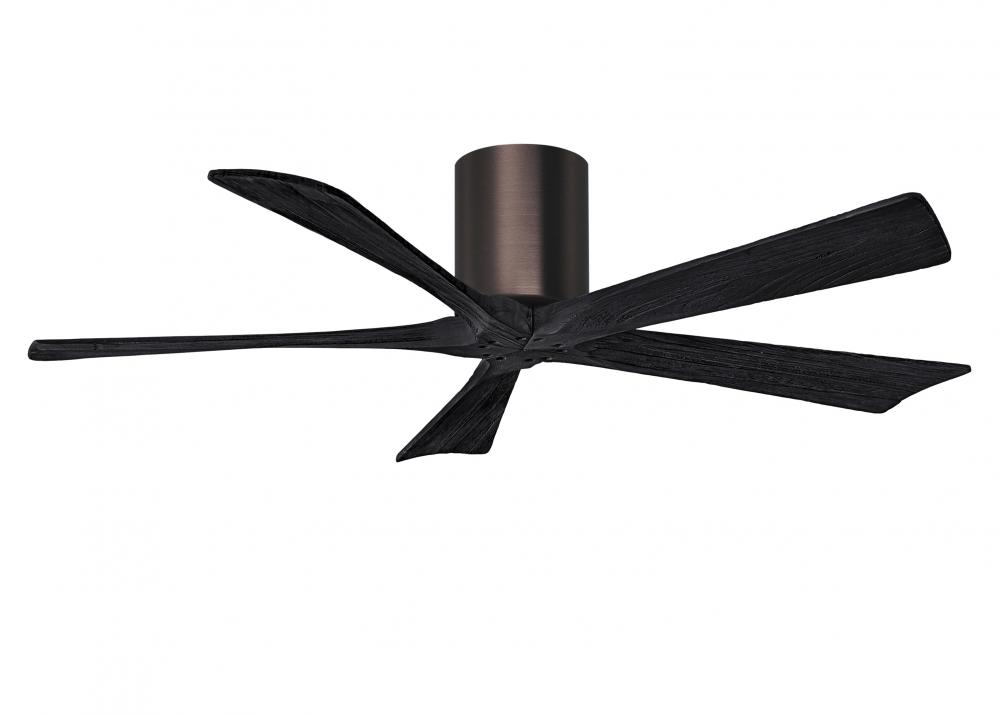 Irene-5H - 52&#34; Five Blade Flush Mount Paddle Fan - Brushed Bronze Finish - Matte Black Blades