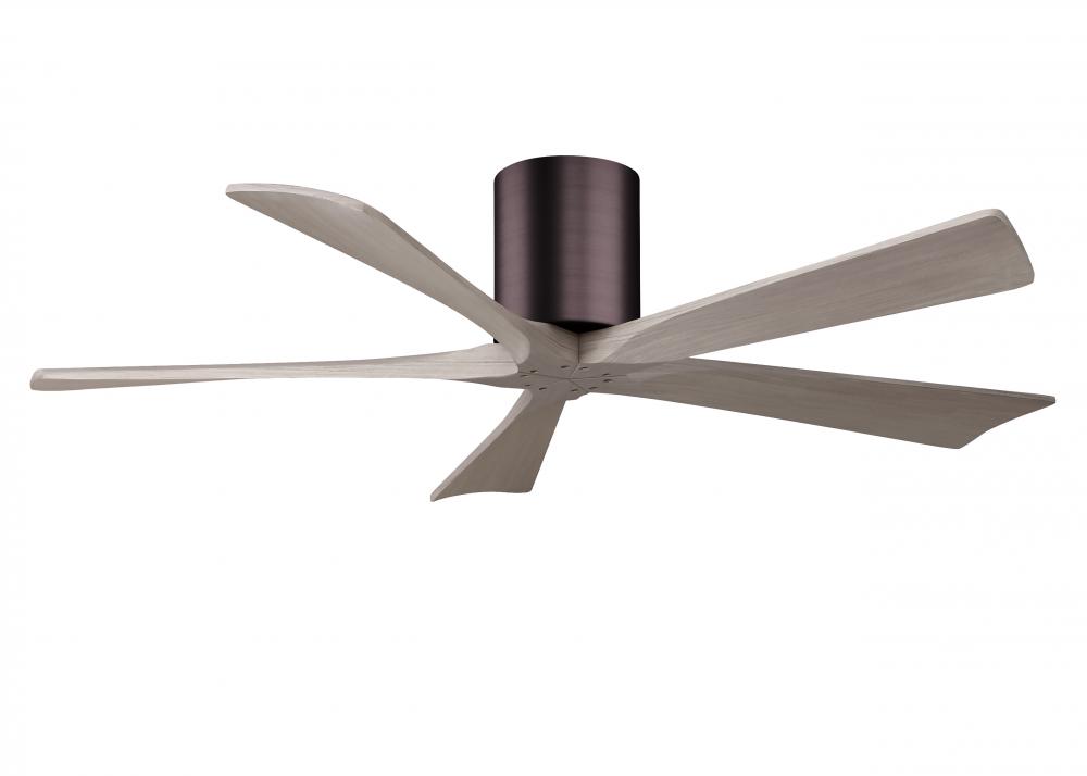 Irene-5H - 52&#34; Five Blade Flush Mount Paddle Fan - Brushed Bronze Finish - Gray Ash Tone Blades