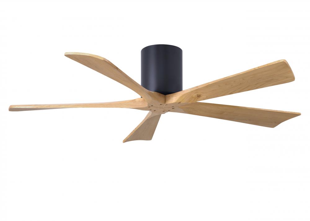 Irene-5H - 52&#34; Five Blade Flush Mount Paddle Fan - Matte Black Finish - Light Maple Tone Blades