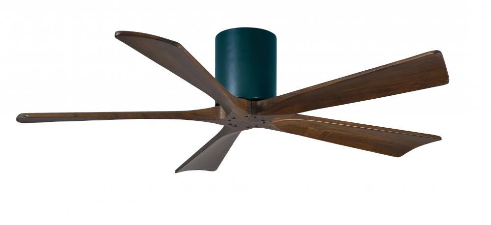Irene-5H - 52&#34; Five Blade Flush Mount Paddle Fan - Matte Black Finish - Walnut Tone Blades