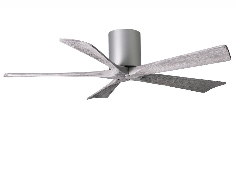 Irene-5H - 52&#34; Five Blade Flush Mount Paddle Fan - Brushed Nickel Finish - Barn Wood Tone Blades