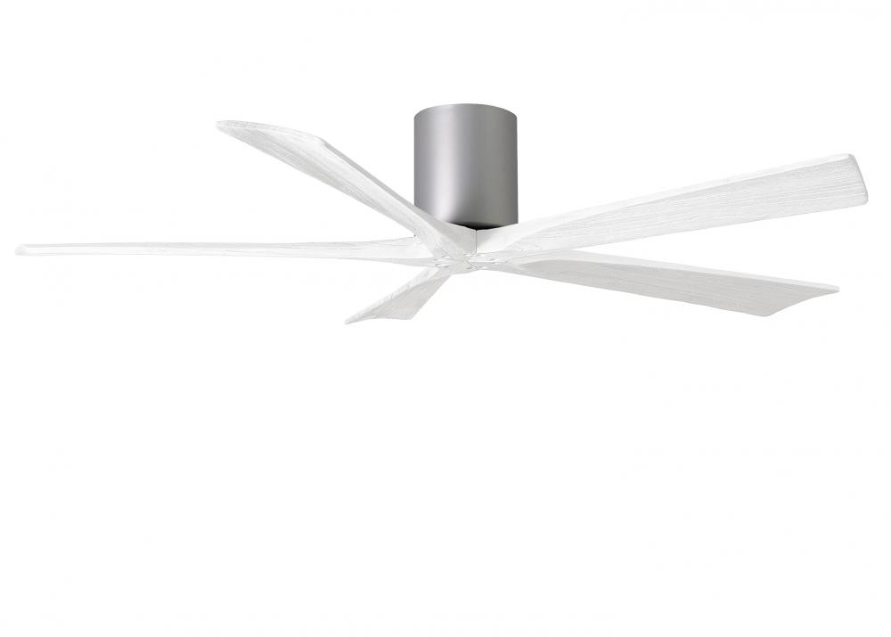 Irene-5H - 60&#34; Five Blade Flush Mount Paddle Fan - Brushed Nickel Finish - Matte White Blades