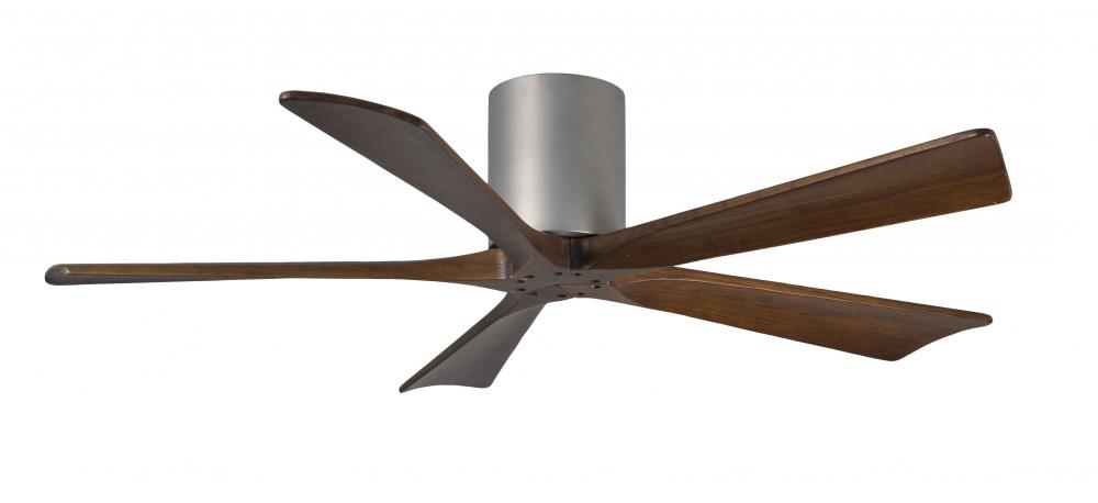 Irene-5H - 52&#34; Five Blade Flush Mount Paddle Fan - Brushed Nickel Finish - Walnut Tone Blades